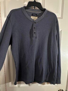 St. John's Bay Blue Super Soft Thermal Henley Shirt Long Sleeve 3 Button Mens XL